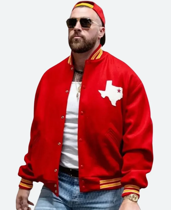 Dallas Texans Travis Kelce Varsity Jacket Player Image