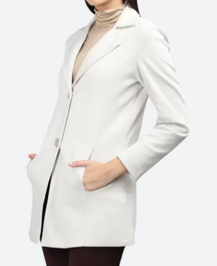 Dua lipa White Coat Side Image