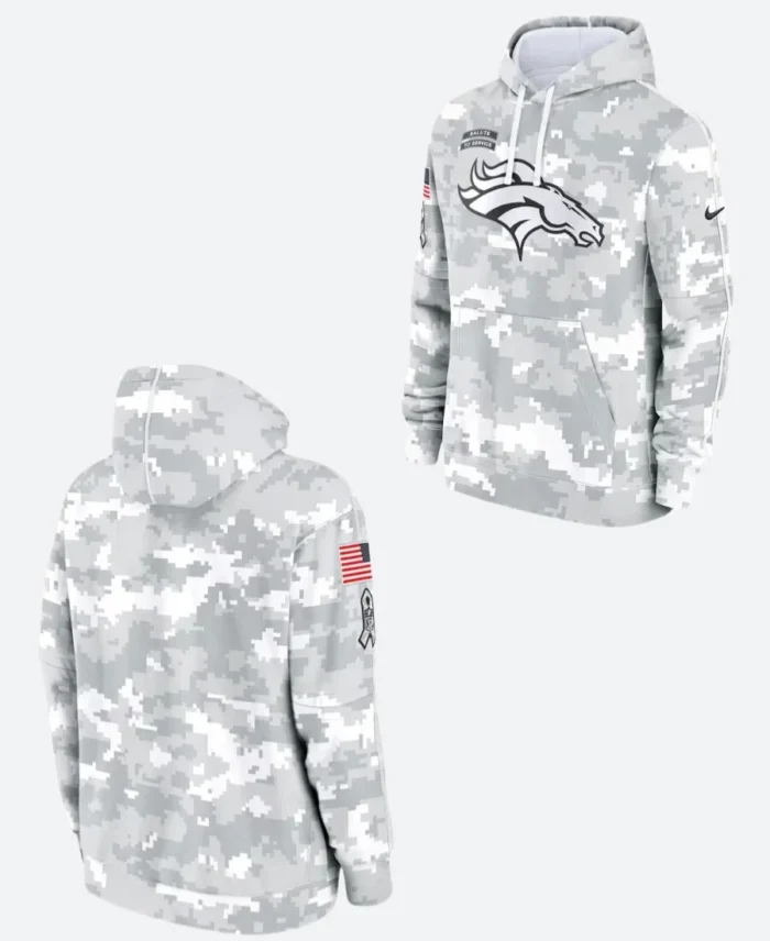 Salute To Service Denver Broncos Camo Hoodie Front & Back Image