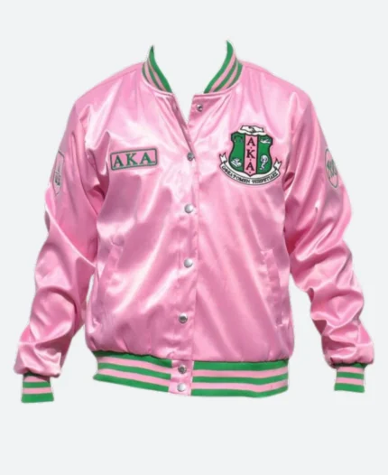 AKA Sorority Bomber Pink jacket Front Image