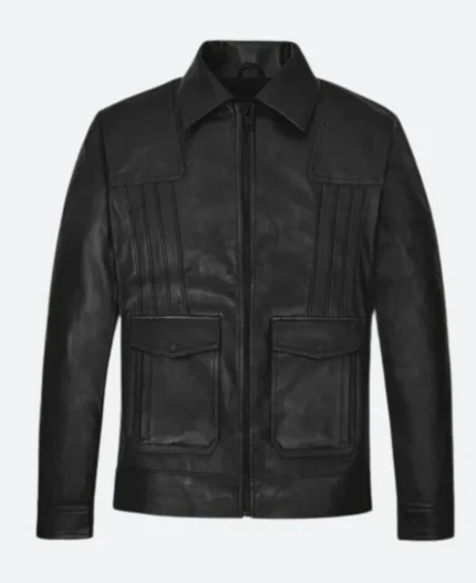 Aaron Taylor Leather Jacket Front Image