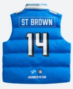 Amon Ra St. Brown Detroit Lions Off Season Puffer Vest Back image