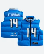 Amon Ra St. Brown Detroit Lions Off Season Puffer Vest Front & Back Image