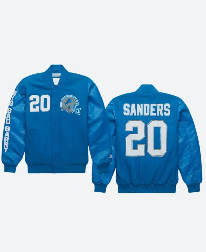 Barry Sanders Detroit Lions Jacket Front & Back Image