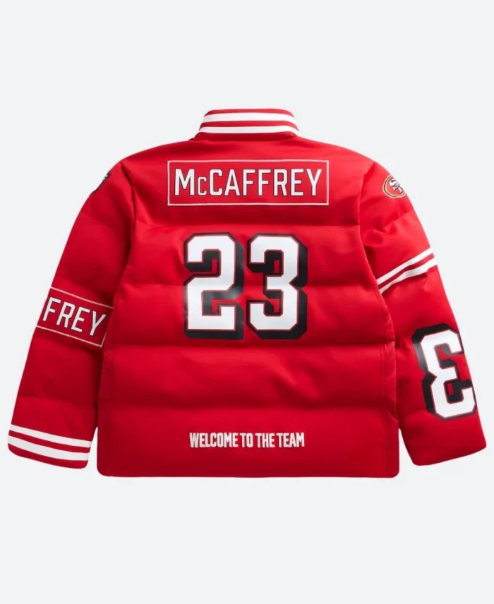 Christian McCaffrey SF 49ers Off Season Puffer Jacket Back Image