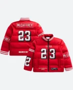 Christian McCaffrey SF 49ers Off Season Puffer JacketFront & Bacak Image