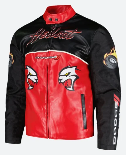 Dodge 2 Hellcat Leather Racing Jacket Front Image