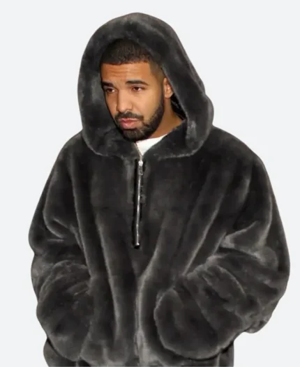 Drake Fuzzy Fur Hooded Jacket Front Image