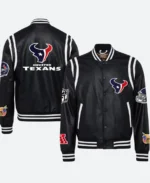 Houston Texans X Jeff Hamilton Varsity Leather Jacket Front & Bacak Image