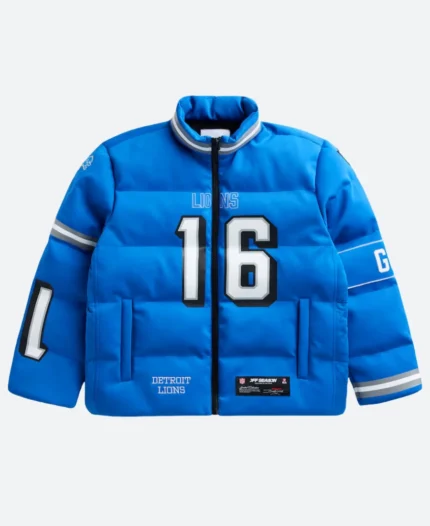 Jared Goff Detroit Lions Off Season Puffer Jacket Front Image