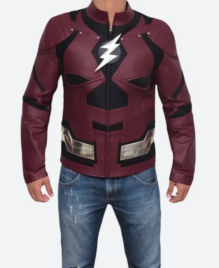 Justice League Ezra Miller The Flash Leather Jacket Front Image