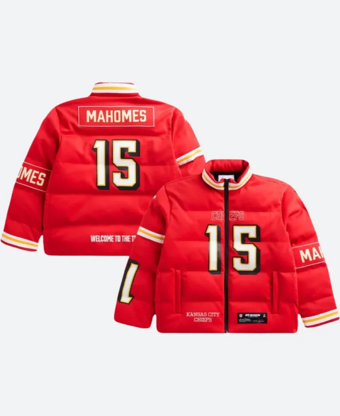 Patrick Mahomes KC Chiefs Off Season Puffer Jacket Front & Back Image