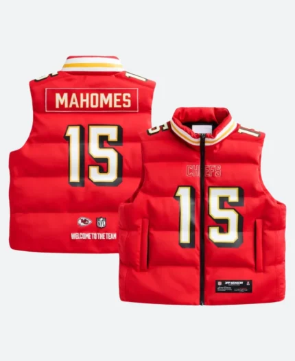 Patrick Mahomes KC Chiefs Off Season Puffer Vest Front & Back Image