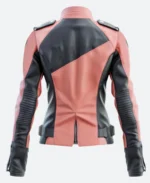 Pink & Black Bikers Leather Jacket Back image