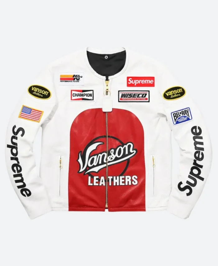 Supreme Vanson Leather Star Wihte Jacket Front Image