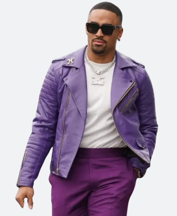 Jalen Hurts Biker Leather Jacket Full Image