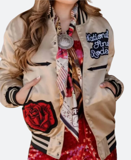 Las Vegas NFR Golden Silk Bomber Jacket Front Image