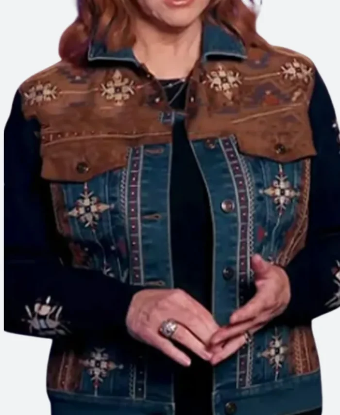 The Voice 2024 Reba Embroidered Suede Leather Jacket Character Image