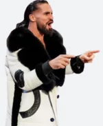 WWE Raw Seth Rollins White Leather Coat Close Image