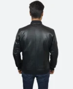 Black Biker Leather Jacket Back Image