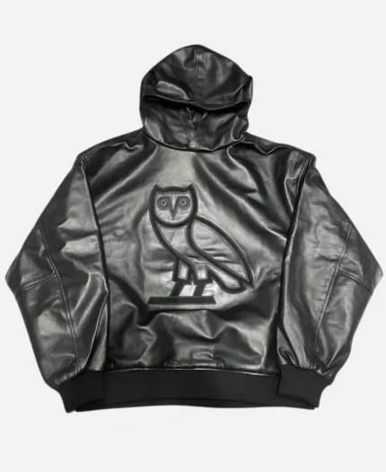 Drake X OVO Leather Hoodie Front Image