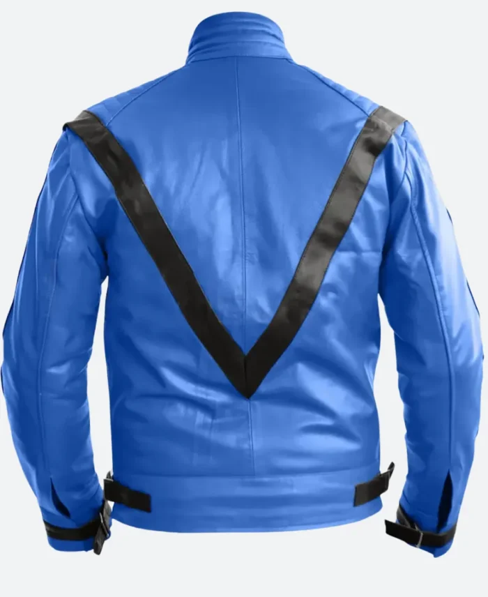 Michael Jackson Thriller Blue Leather Jacket Back Image