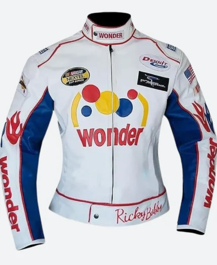 Ricky Bobby Racing Wonder Bike White Leather Jacket Front Image