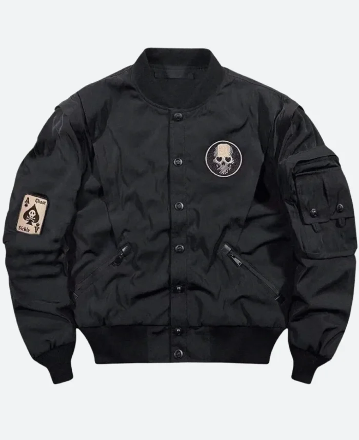 Techwear Skulls Varsity Bomber Jacket Front Image