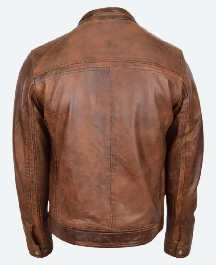 Brown Leather Biker Jacket Back Image