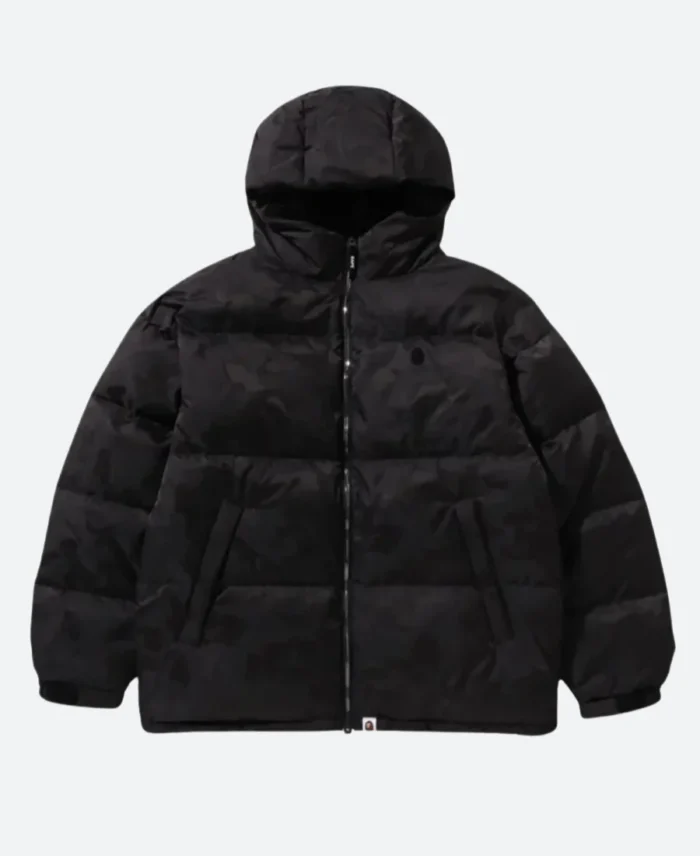 Camo Jacquard Down Puffer Jacket Blacak Image