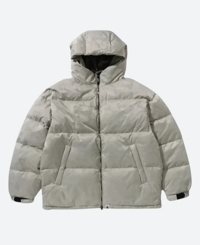 Camo Jacquard Down Puffer Jacket Blacak Image