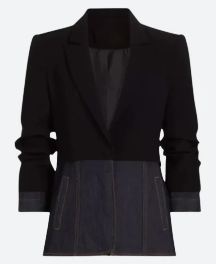 Found S02 Lacey Quinn Denim Mixed Media Blazer Back Image