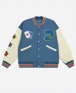 Lucky Poker Letterman Varsity Jacket Blue Front Image