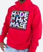 Made In His Image Hoodie Red Front Image