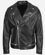 Mens Motorcycle Biker Brando Leather Jacket Front Image