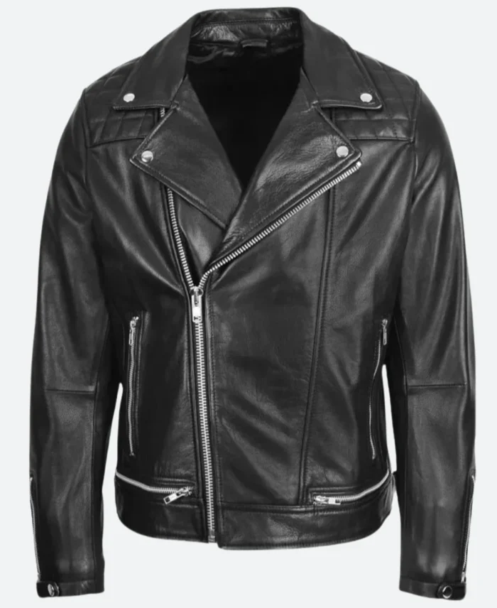 Mens Motorcycle Biker Brando Leather Jacket Front Image