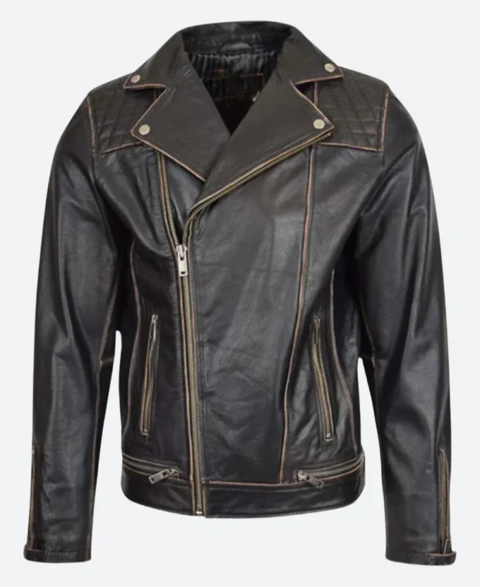 Mens Vintage Brando Biker Leather Jacket Front Image