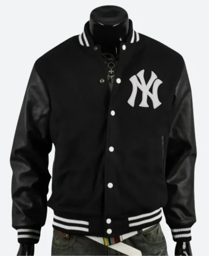 NY Yankee Letterman Varsity Jacket Front Black Image