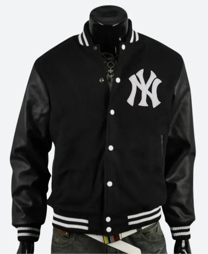 NY Yankee Letterman Varsity Jacket Front Black Image
