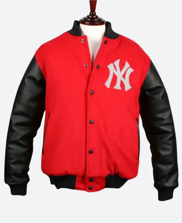 NY Yankee Letterman Varsity JacketFront Red Image