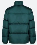Palm Angels White Stripped Puffer Jacket Green Back Image