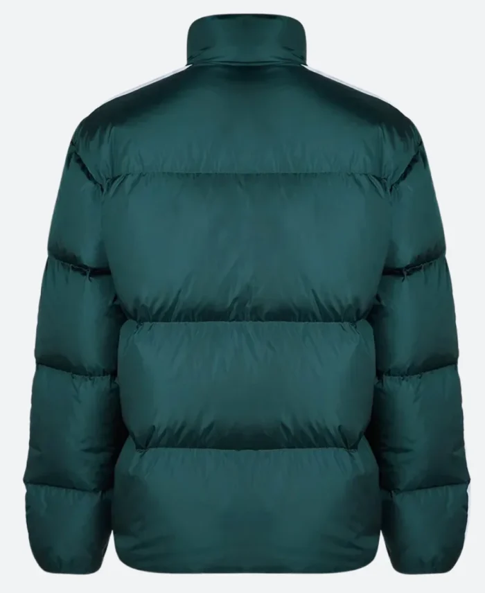 Palm Angels White Stripped Puffer Jacket Green Back Image