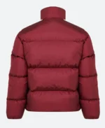 Palm Angels White Stripped Puffer Jacket Mahroon Back Image