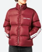 Palm Angels White Stripped Puffer Jacket Mahroon Image