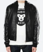 Pharrell Williams Striped Leather Jacket Black Front Image