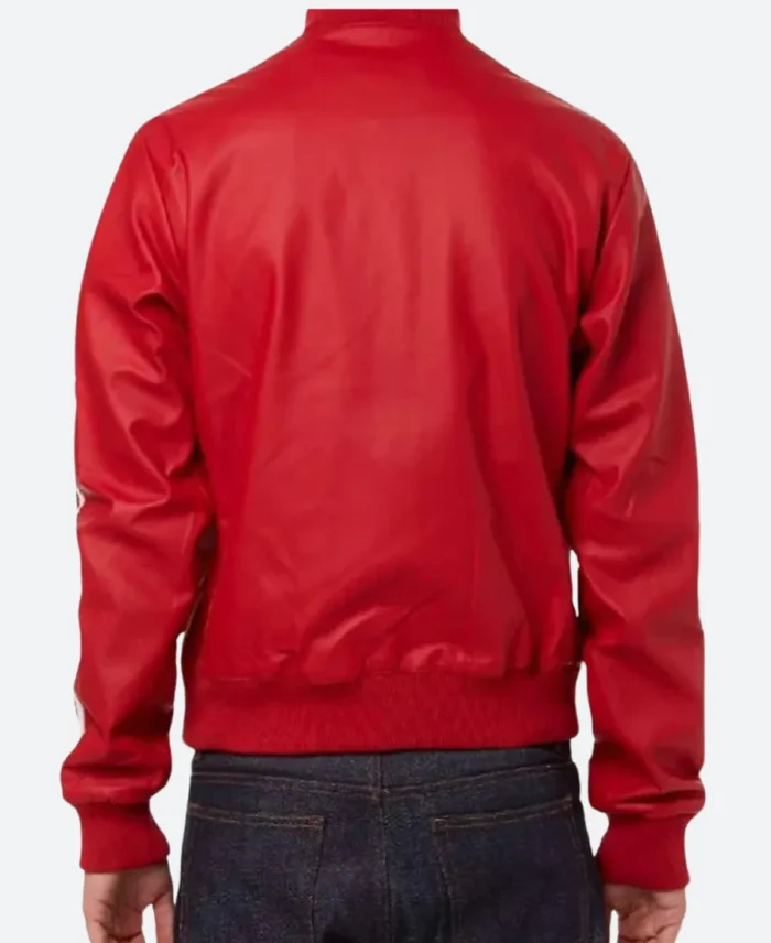 Pharrell Williams Striped Leather Jacket Red Back Image