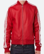 Pharrell Williams Striped Leather Jacket Red Front Image