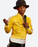 Pharrell Williams Striped Leather Jacket Yellow Front Image