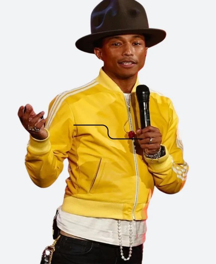Pharrell Williams Striped Leather Jacket Yellow Front Image