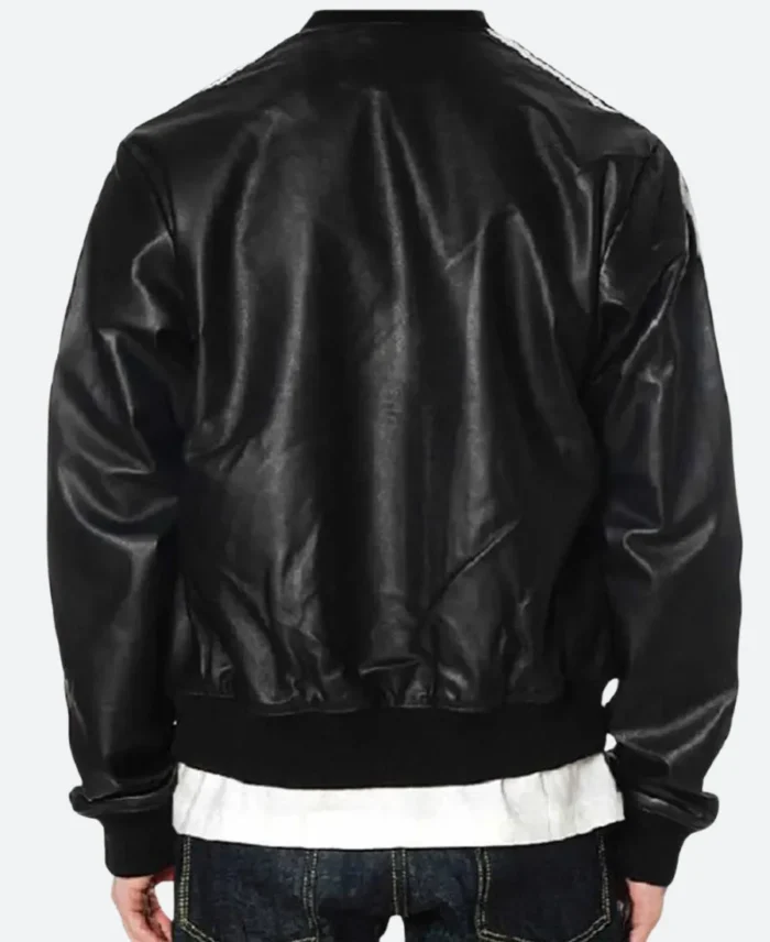 Pharrell Williams Striped Leather Jacket Black Back Image